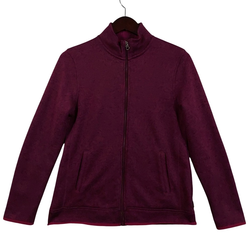 Eddie Bauer Fleece Jacket Women Medium Burgundy Full Zip Mock Neck 12304